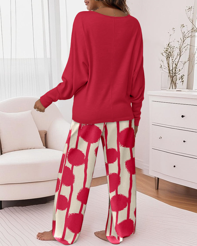 Multicolor Batwing Sleeve Lounge Set With Striped Pants - Jamota