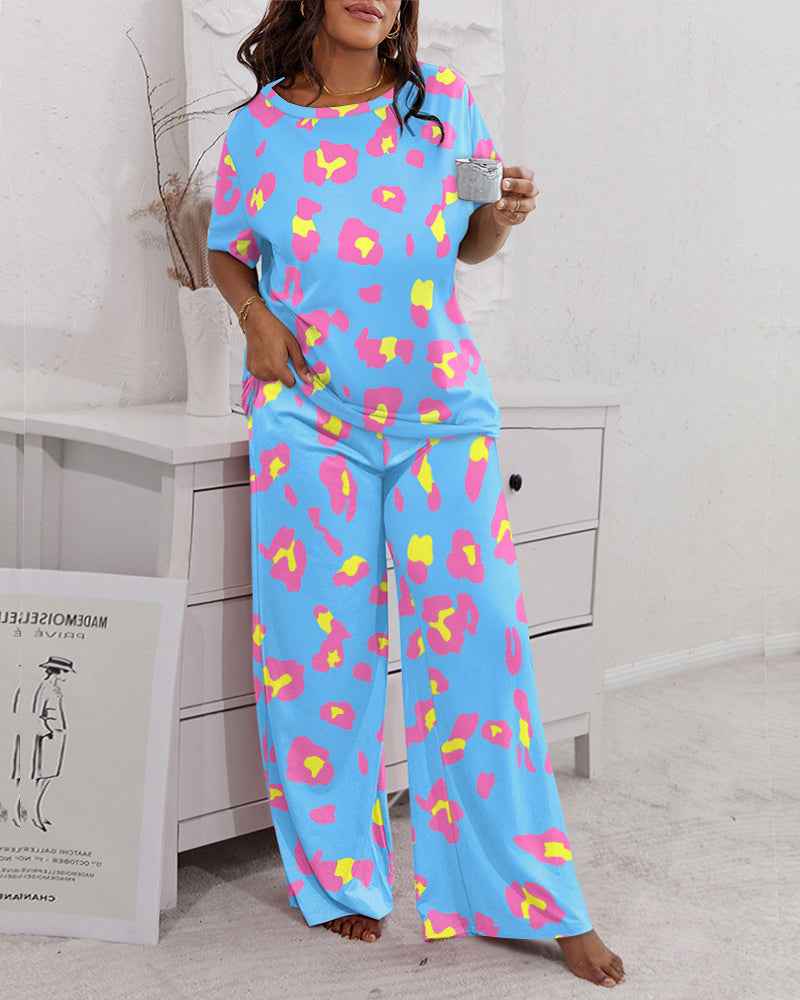 Leopard Print Pajama Set | Soft Fabric & Wide Leg for Ultimate Comfort by Jamota Pajamas Pajamas