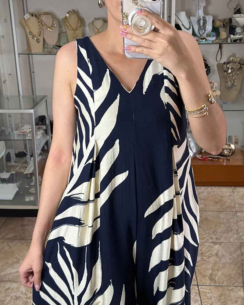 Stylish Tropical Print Jumpsuit for Women | Comfortable & Versatile - Jamota
