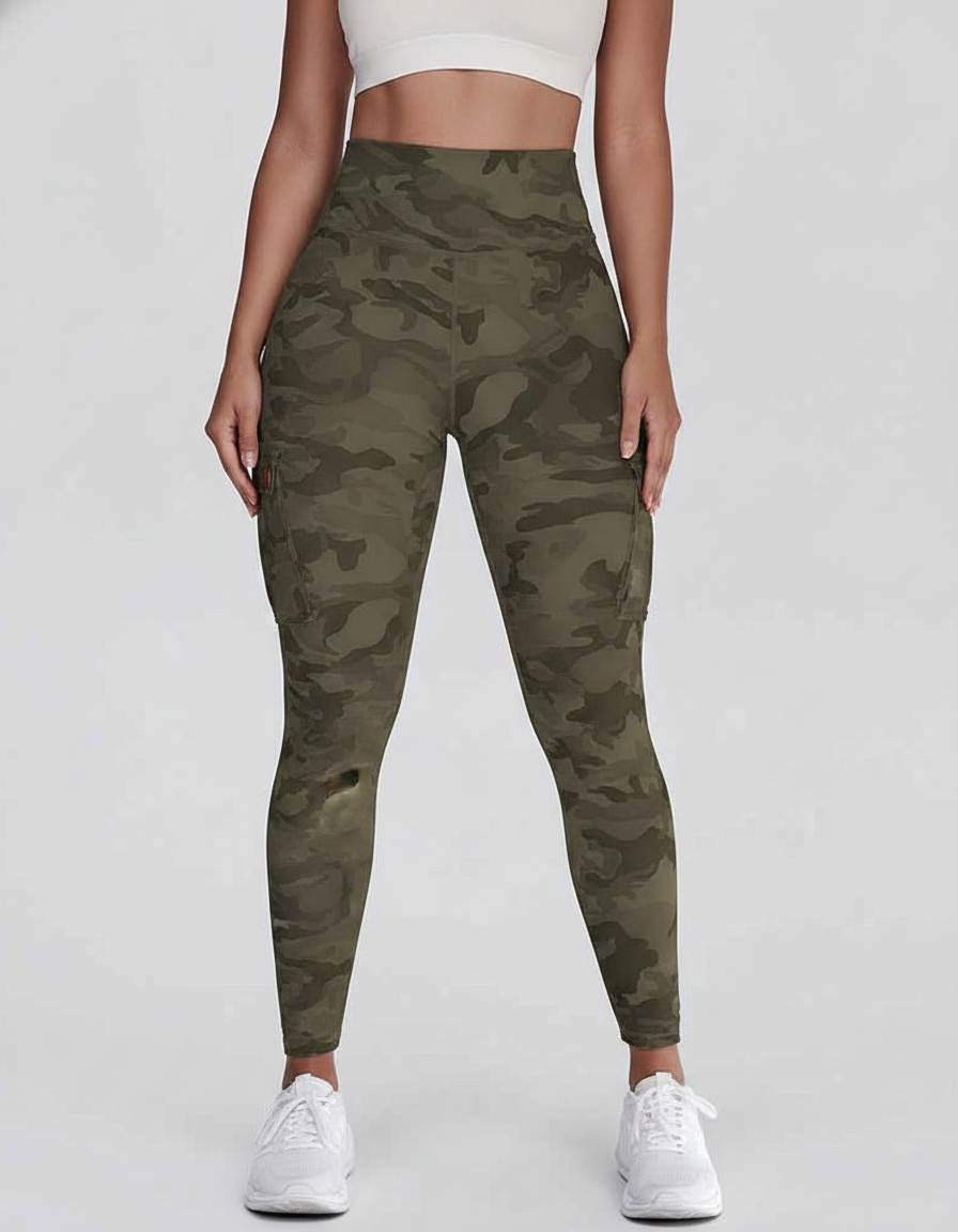 Camouflage Leggings High Waist With Pockets Premium Stretch Fabric Polyamide Elastane - Jamota