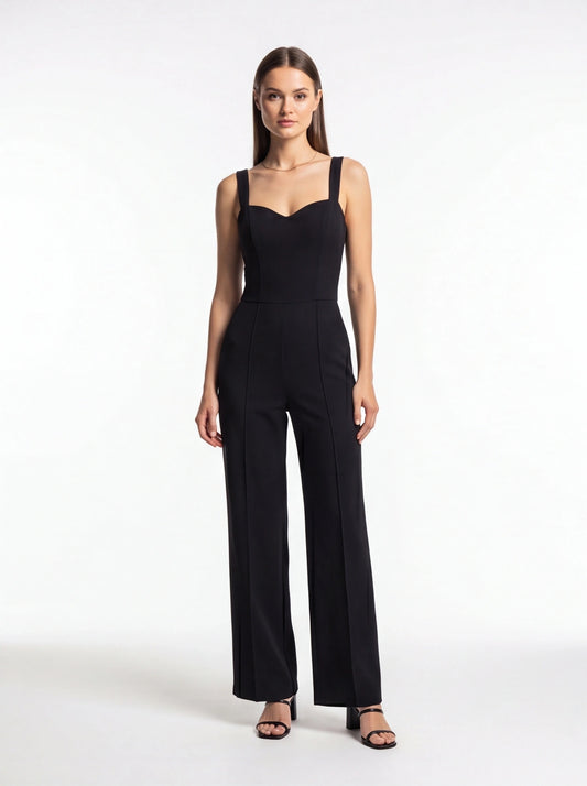 Elegant Black Women's Jumpsuit with Tailored Fit and Pockets - Jamota