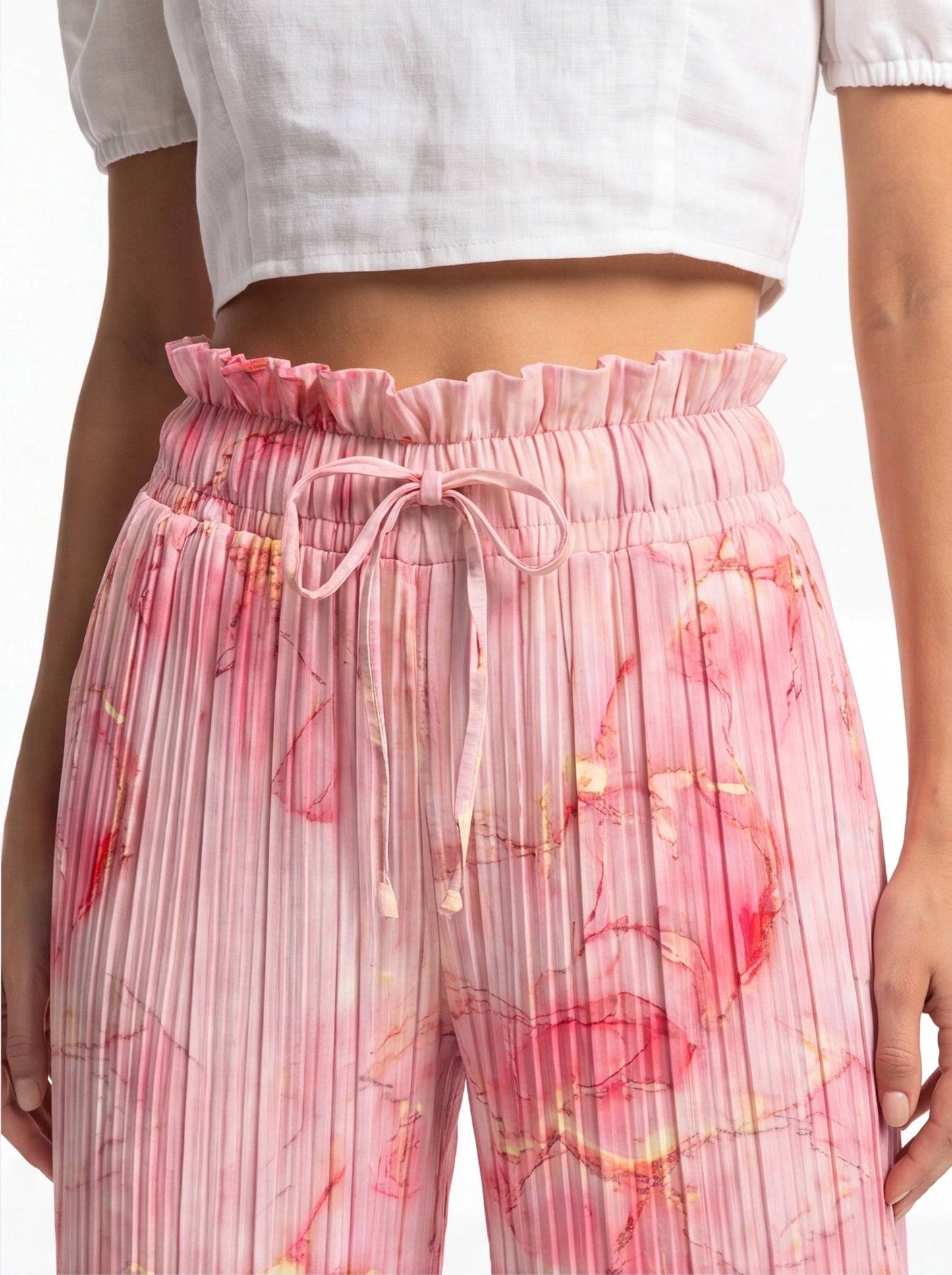 Tie Dye Palazzo Pants Pleated High Waisted Wide Leg With Pockets All Day Comfort - Jamota