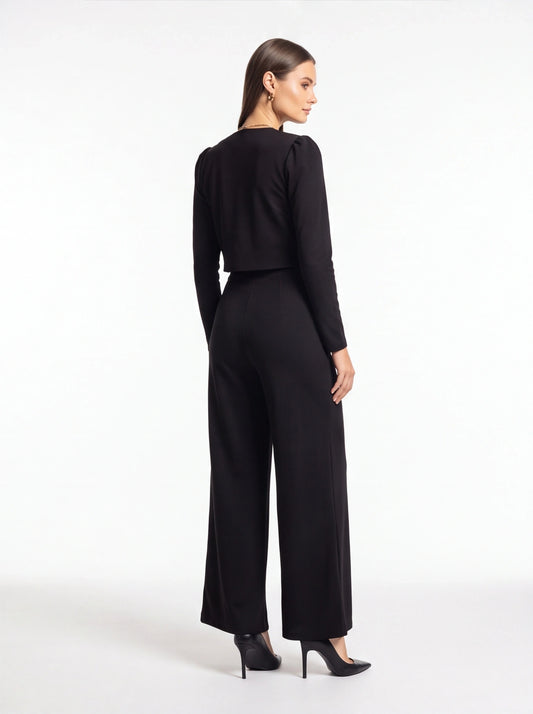 Women's Black Wide Leg Sleeveless Square Neck Jumpsuit with Pockets & Belt by Jamota Outfit Sets Women's Clothing