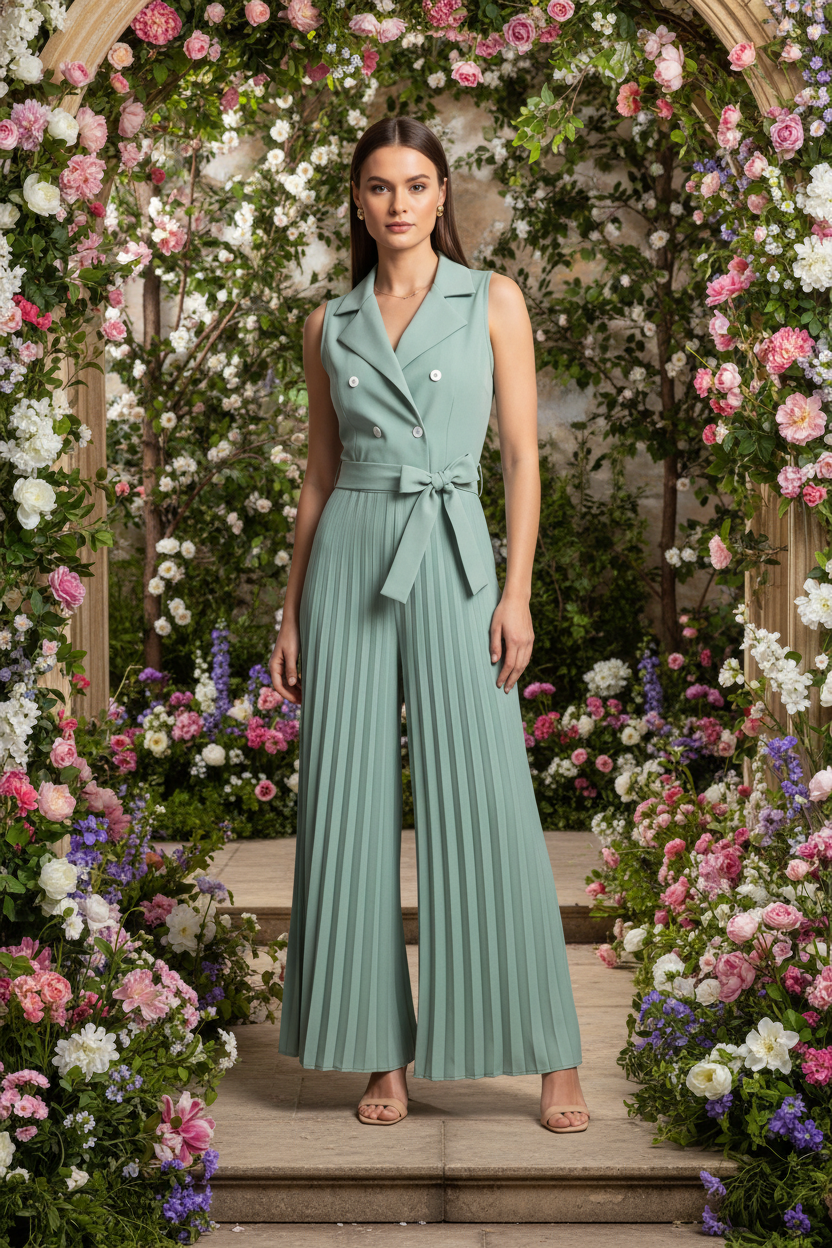 Elegant Tailored Wide-Leg Jumpsuit with Pockets & Adjustable Straps - Jamota