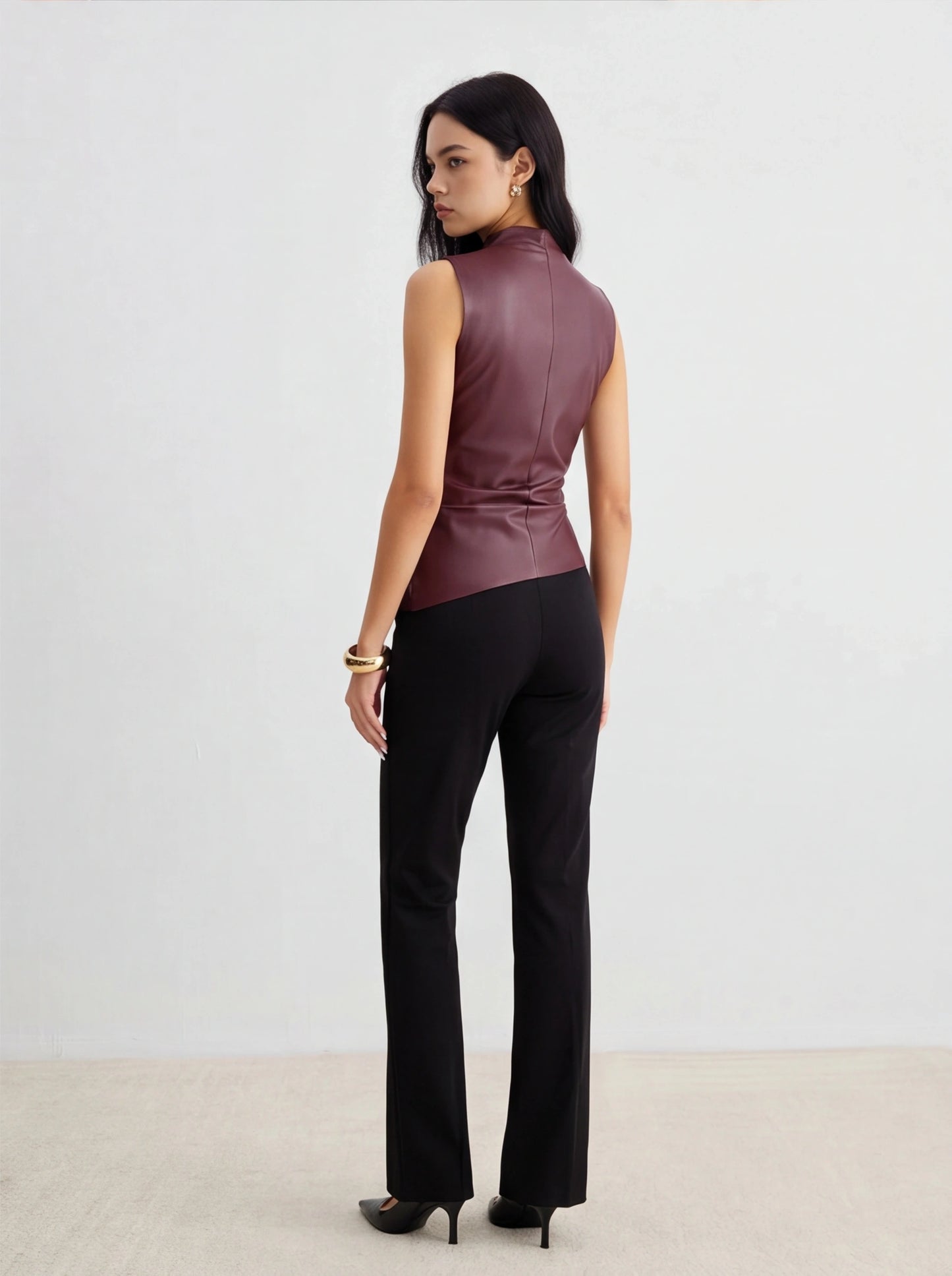 Chic Structured Faux Leather Tank Top with Elegant Design & Comfortabl by Jamota Tank Tops Tank Tops
