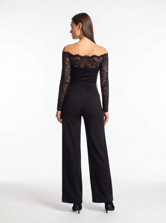 Elegant Black Slim Fit Jumpsuit with Belted Waist and Pockets - Jamota