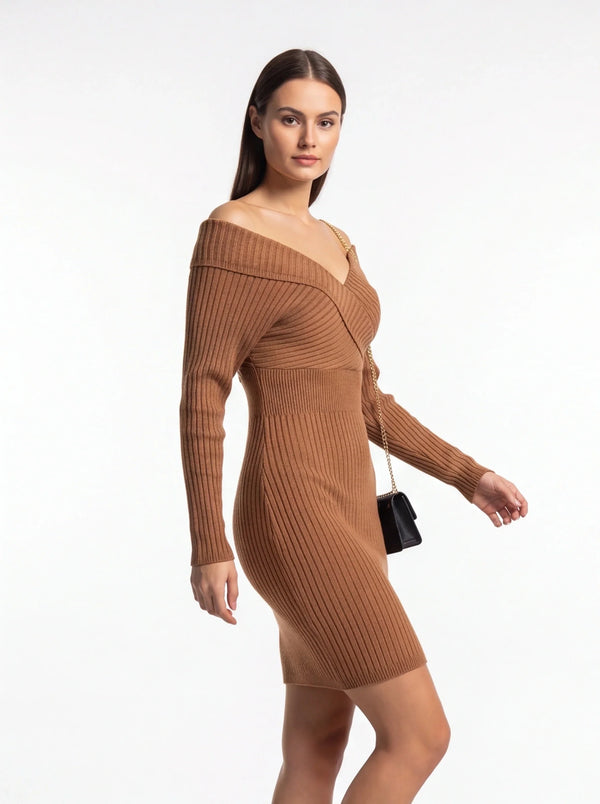 Bodycon Sweater Dress with Off-Shoulder Neckline