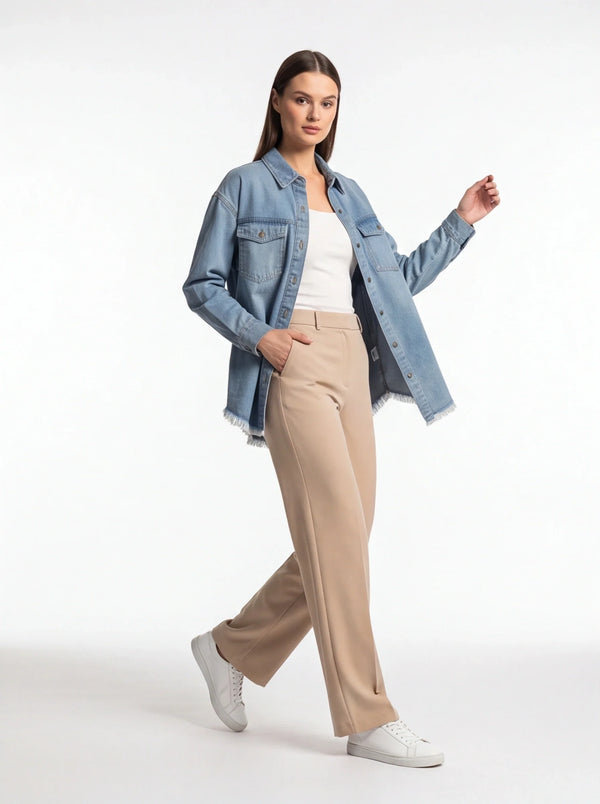 Relaxed Denim Blouse with Chest Pocket