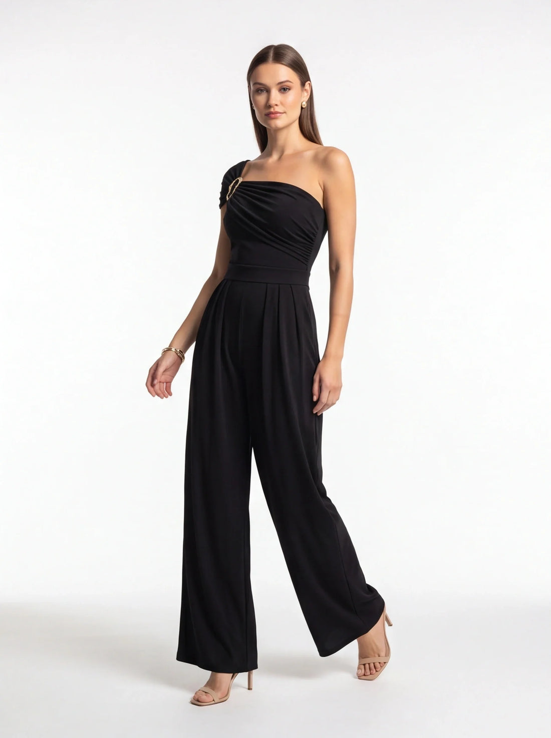 Elegant High-Waisted Wide Leg Jumpsuit with Pockets and Belted Waist - Jamota
