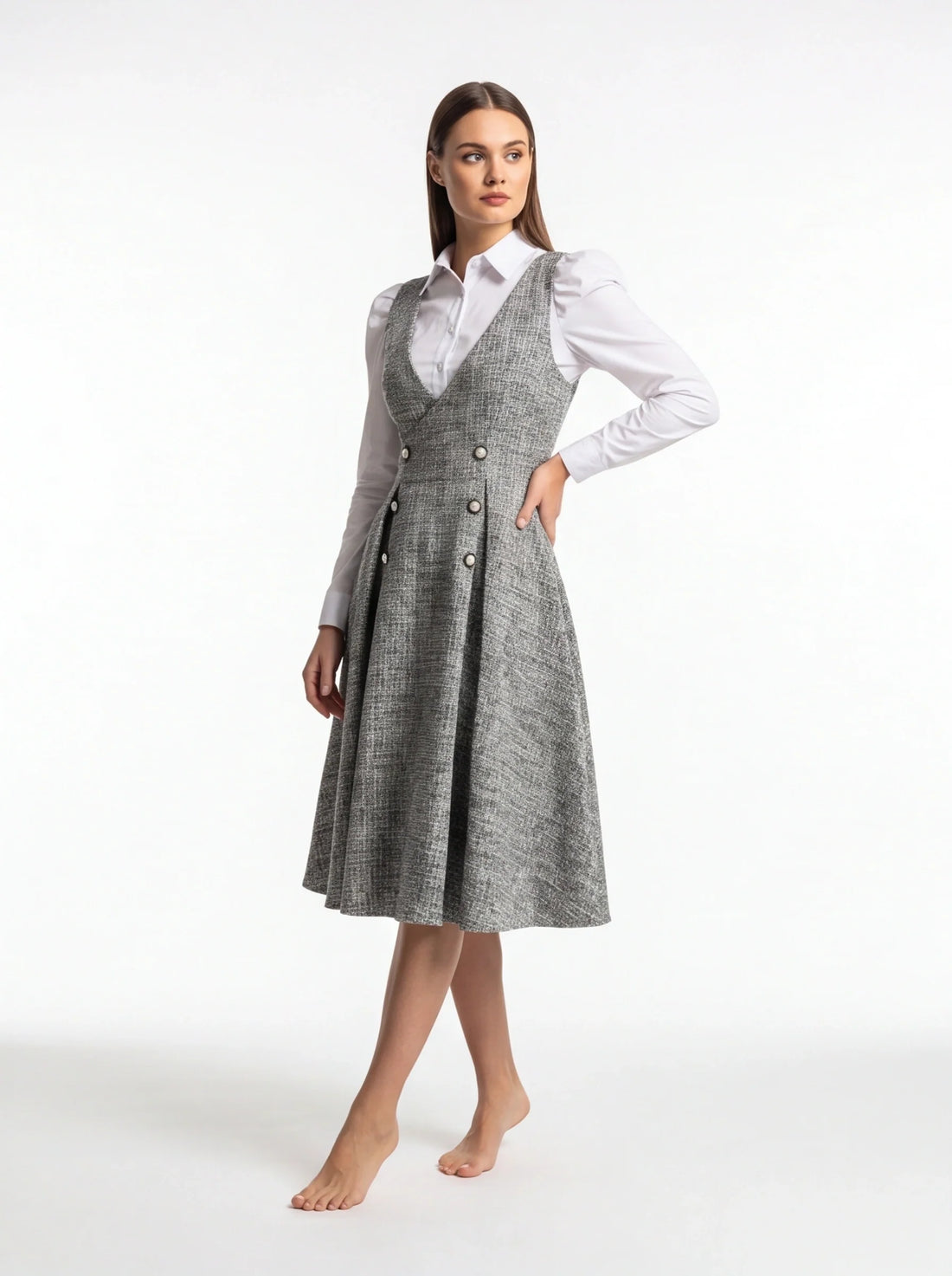 A-Line Cocktail Dress with Double-Breasted Button Detail