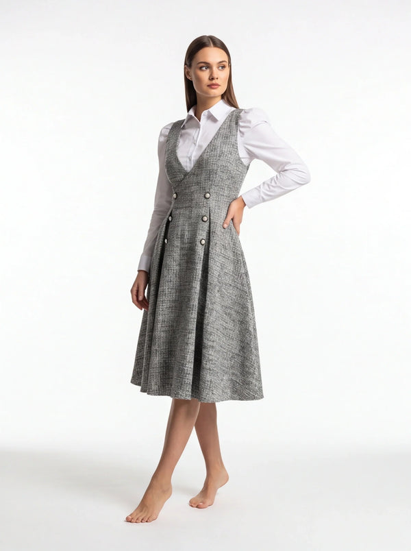 A-Line Cocktail Dress with Double-Breasted Button Detail