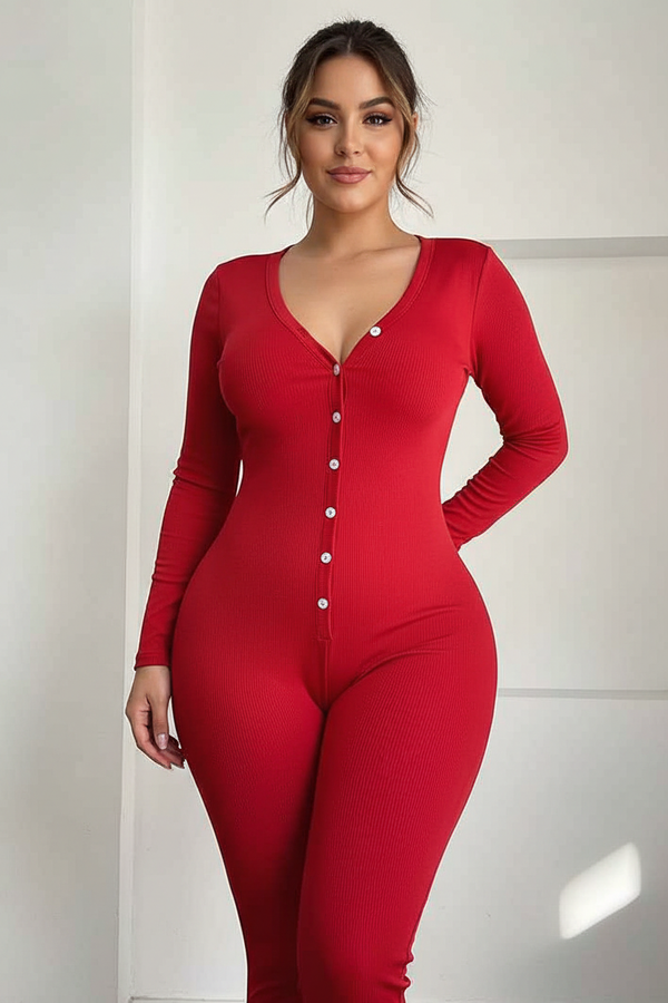 Rib-Knit Onesie with Button-Down Front
