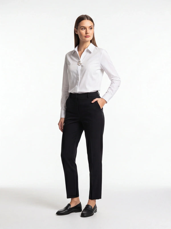 White Long Sleeve Blouse with Refined Neckline
