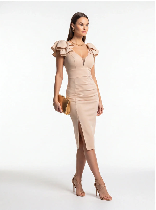 Sleeveless Midi Cocktail Dress with Bowknot Detail