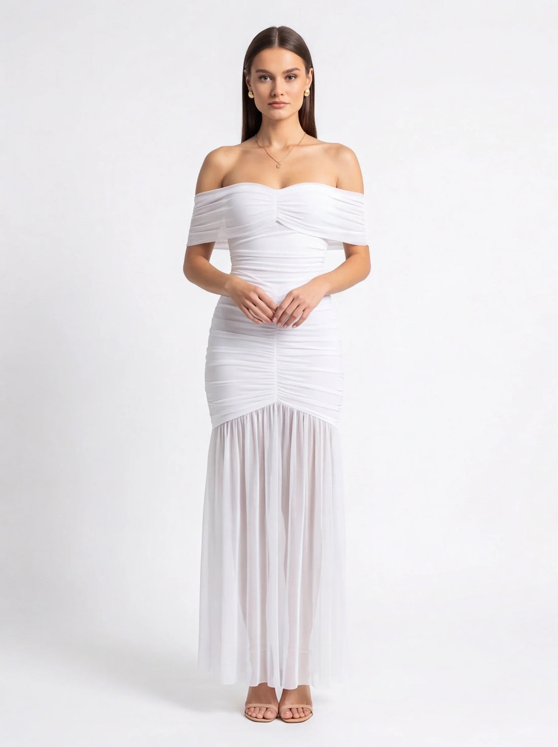 Mermaid Hem Evening Dress with Off-Shoulder Neckline