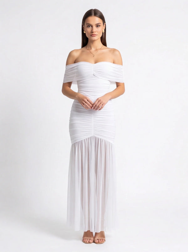 Mermaid Hem Evening Dress with Off-Shoulder Neckline