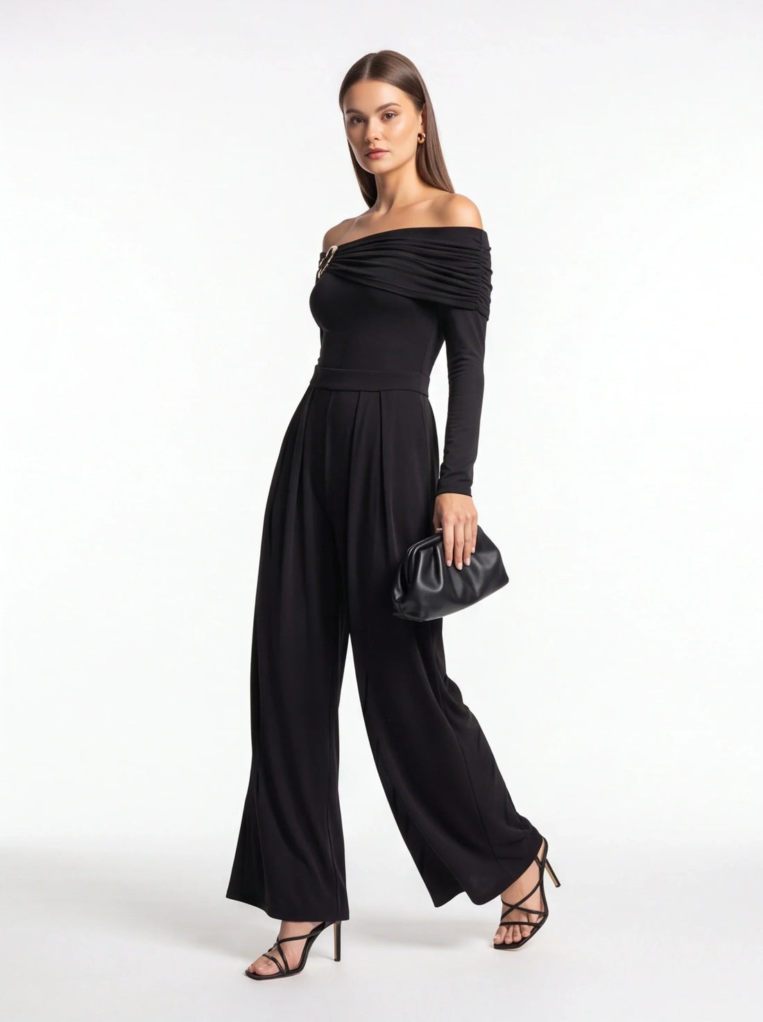 Off-Shoulder Wide-Leg Jumpsuit with Ruched Bodice