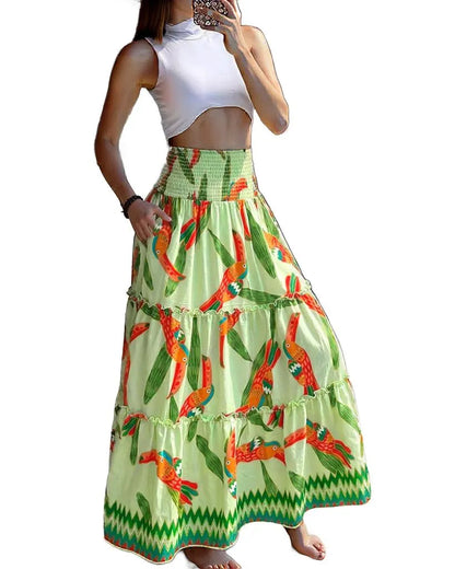 Vibrant Tropical Maxi Skirt for Women | Lightweight & Breathable Fabri