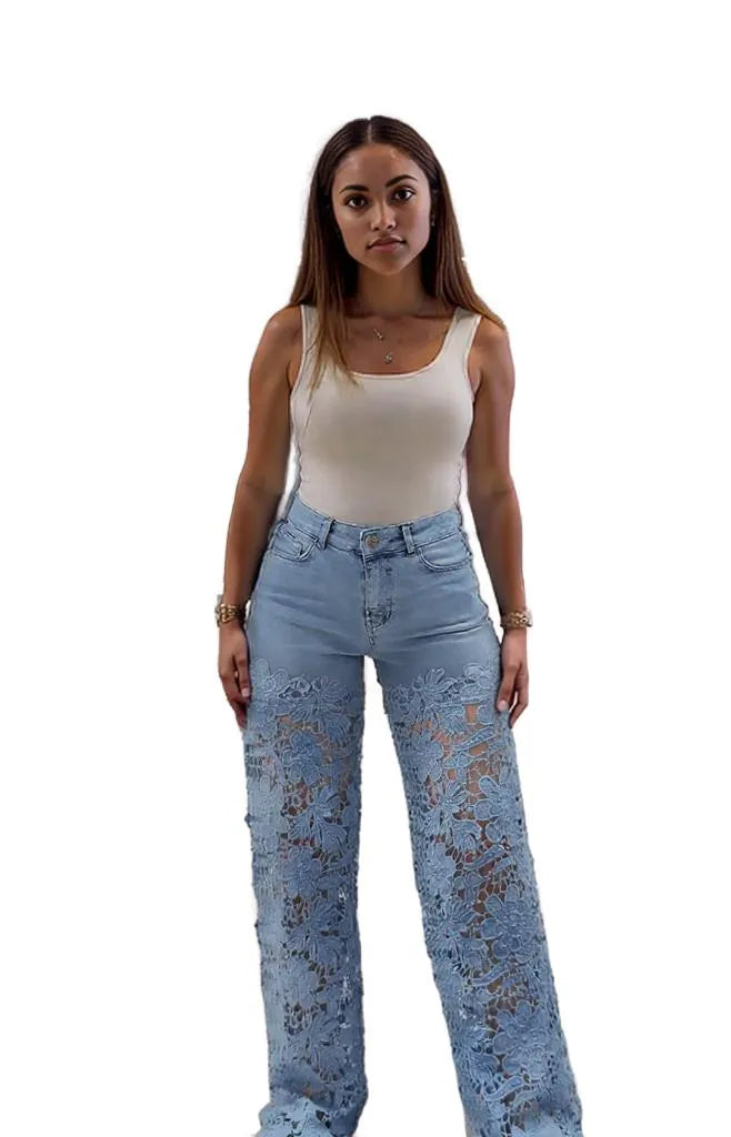 Stylish High-Waist Wide-Leg Jeans with Stretch Fabric and Relaxed Fit - Jamota