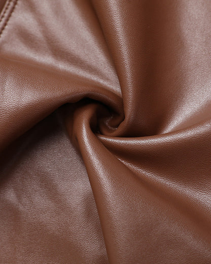 High Waist PU Leather Leggings with Fleece Lining for Comfort - Jamota