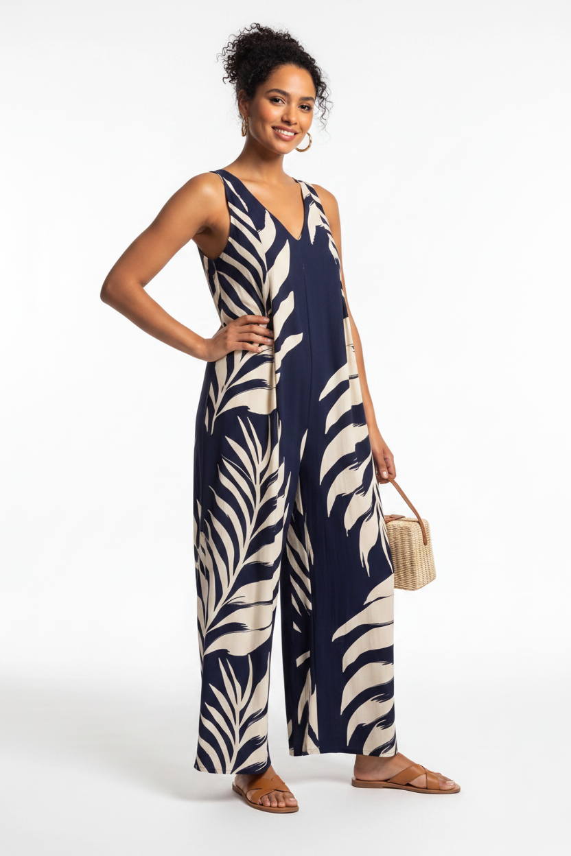 Stylish Tropical Print Jumpsuit for Women | Comfortable & Versatile by Jamota One-Pieces Jumpsuits
