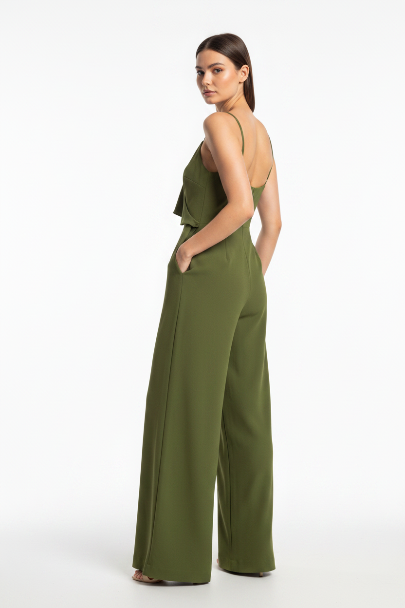 Backless Wide-Leg Jumpsuit with Ruffle Tie Panel - Jamota