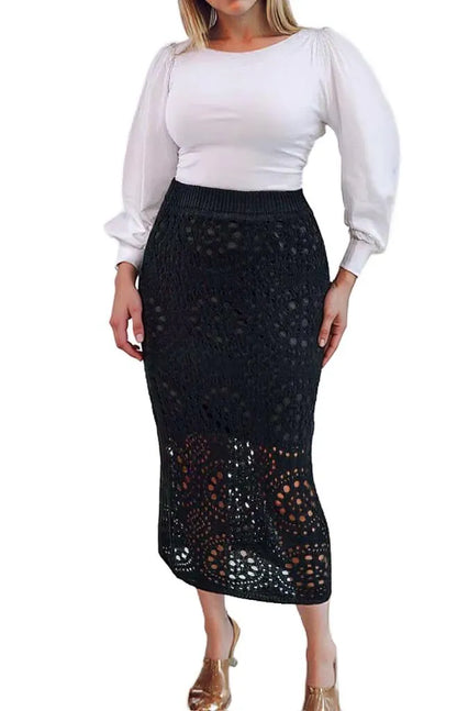 Stylish Comfortable Midi Skirt with Pockets and Elastic Waistband