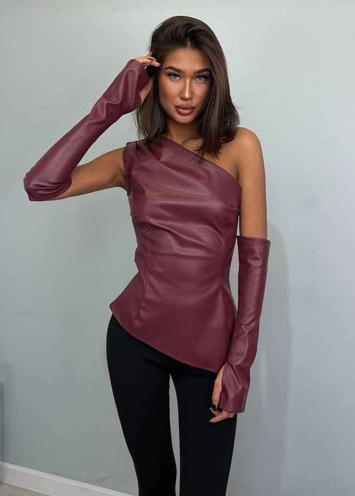 Bold Elegant Eco Leather Top with Gloves - Professional Style - Jamota