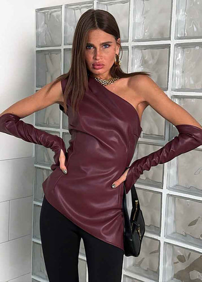 Bold Elegant Eco Leather Top with Gloves - Professional Style - Jamota