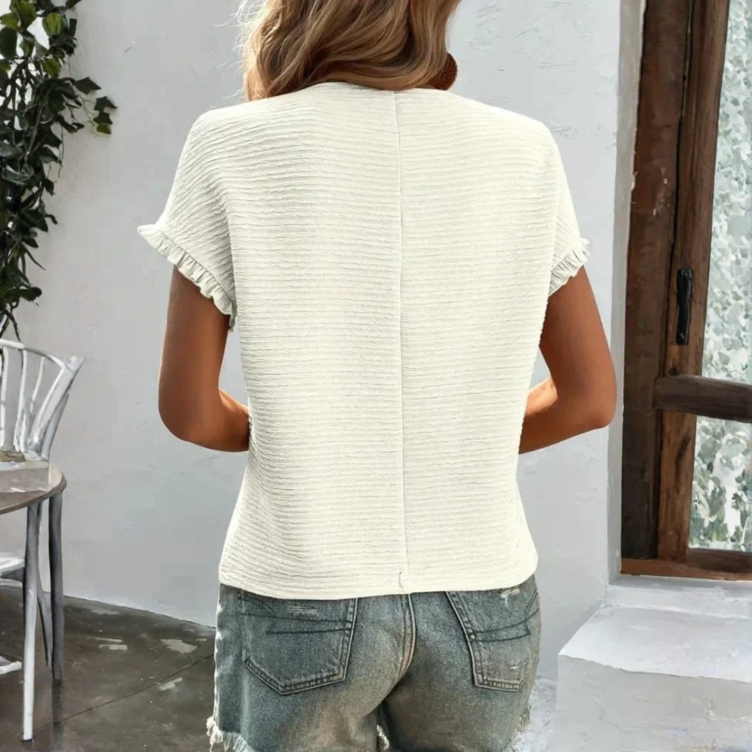 Charming Textured Ruffle Sleeve T-Shirt with Soft Fabric and Relaxed F - Jamota