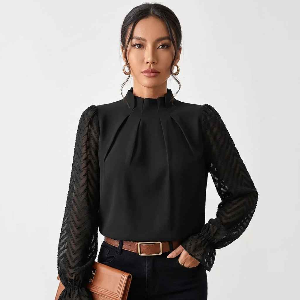Elegant Long Sleeve Blouse with Soft Fabric and Flattering Fit - Jamota