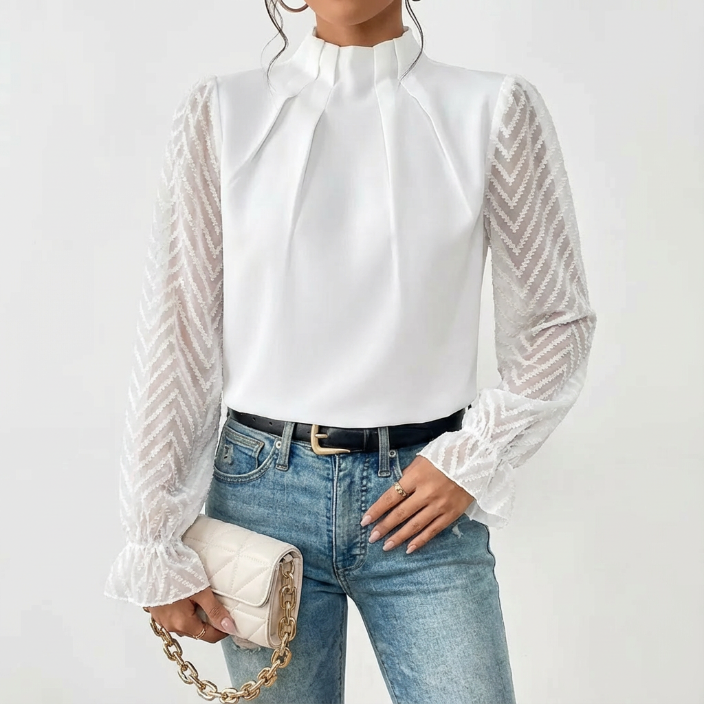 Elegant Long Sleeve Blouse with Soft Fabric and Flattering Fit - Jamota