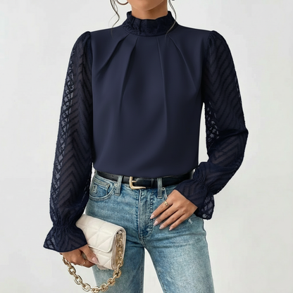 Elegant Long Sleeve Blouse with Soft Fabric and Flattering Fit - Jamota