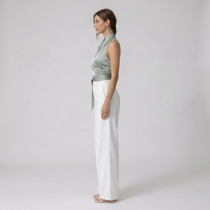 Elegant Minimal Halter Neck Top with Adjustable Straps and Breathable - Jamota