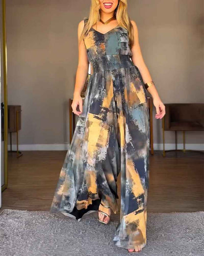 Stylish Wide-Leg Jumpsuit with Pockets and Adjustable Straps - Jamota