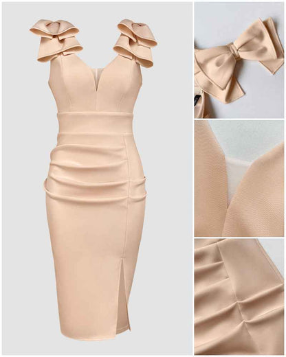 Chic Elegant Midi Cocktail Dress with Sleeveless Design and Flattering - Jamota