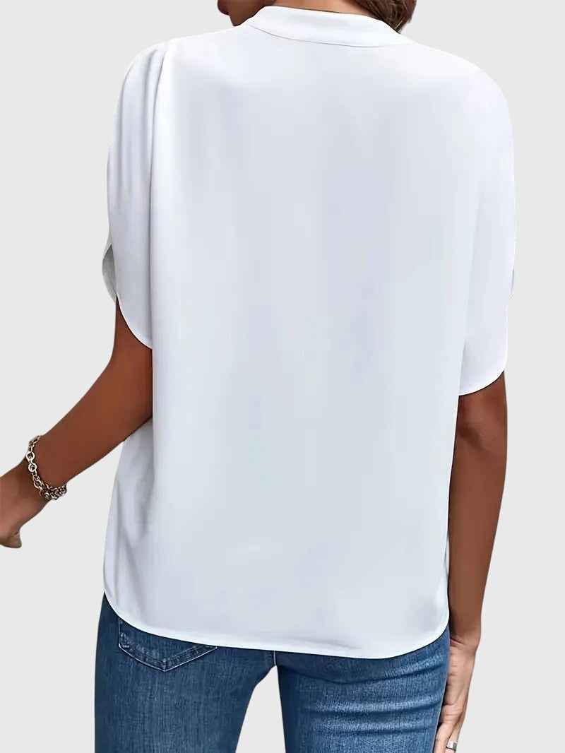 Elegant Soft V Neck Blouse with Lightweight Fabric and Relaxed Fit - Jamota