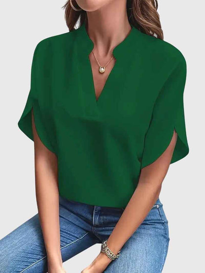Elegant Soft V Neck Blouse with Lightweight Fabric and Relaxed Fit - Jamota