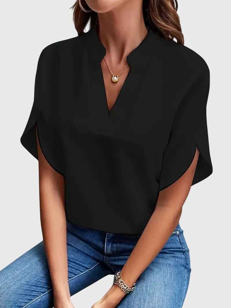 Elegant Soft V Neck Blouse with Lightweight Fabric and Relaxed Fit - Jamota