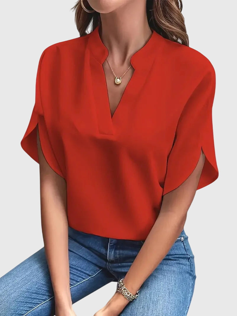 Elegant Soft V Neck Blouse with Lightweight Fabric and Relaxed Fit - Jamota