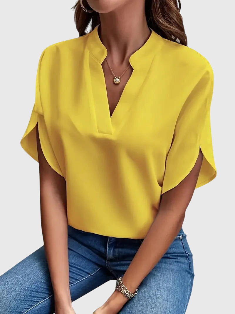 Elegant Soft V Neck Blouse with Lightweight Fabric and Relaxed Fit - Jamota