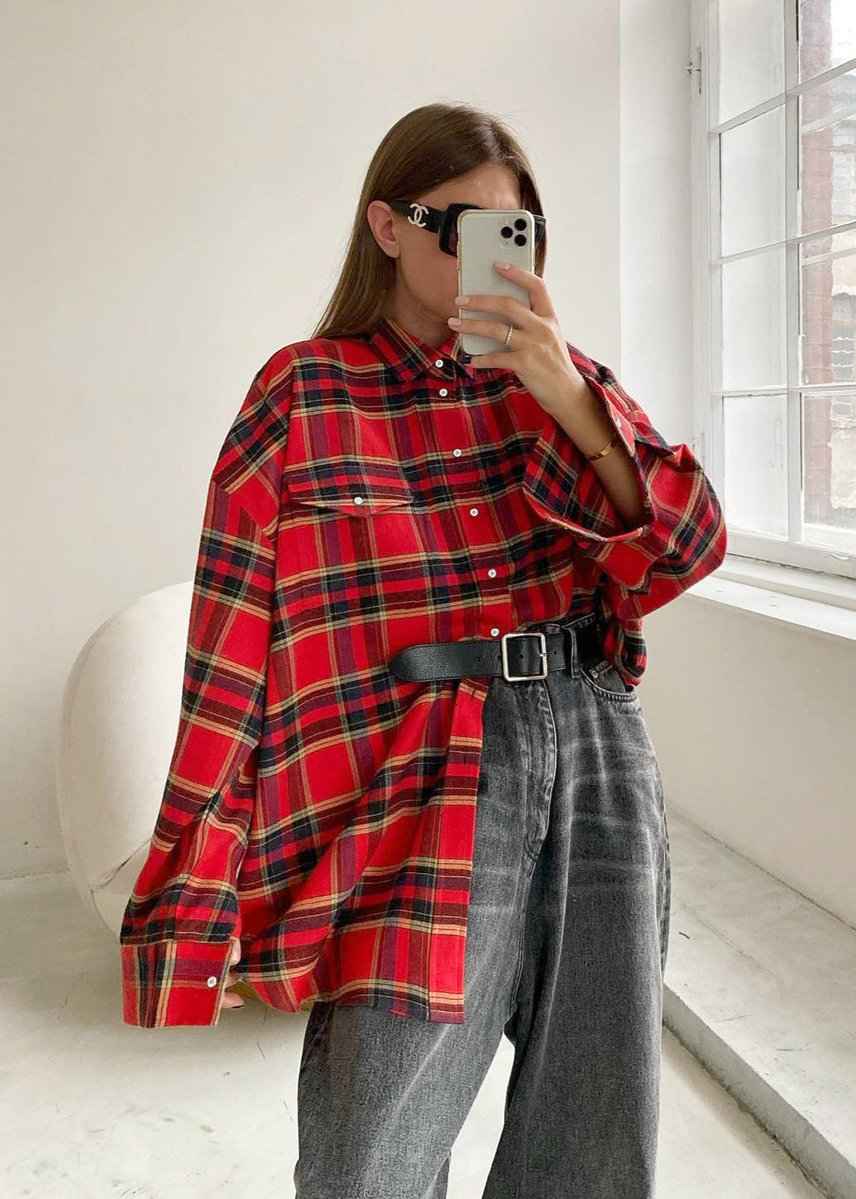 Stylish Oversized Red Plaid Shirt | Soft Fabric & Comfortable Fit - Jamota