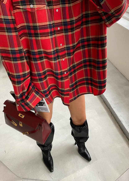 Stylish Oversized Red Plaid Shirt | Soft Fabric & Comfortable Fit - Jamota