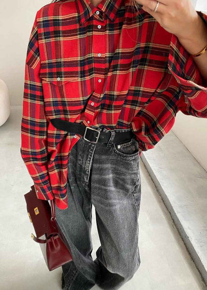 Stylish Oversized Red Plaid Shirt | Soft Fabric & Comfortable Fit - Jamota