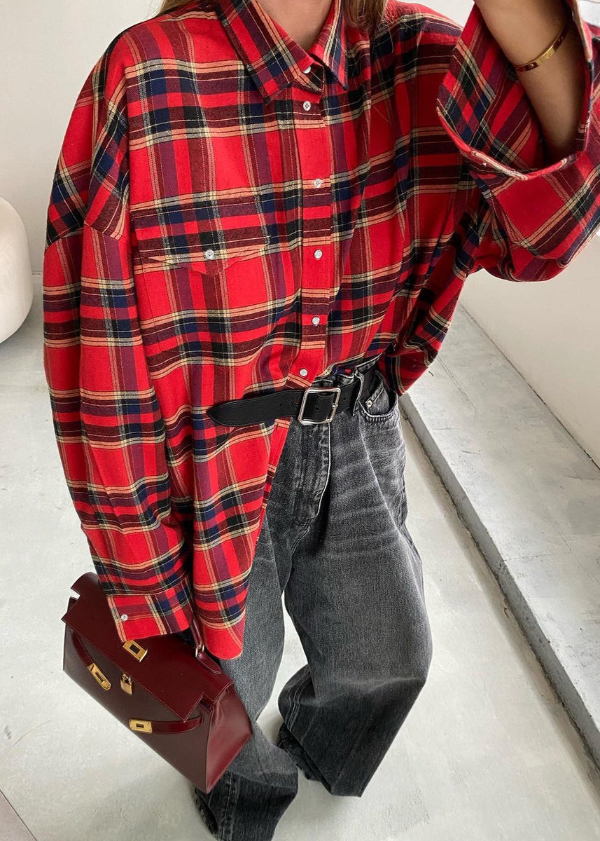 Stylish Oversized Red Plaid Shirt | Soft Fabric & Comfortable Fit - Jamota