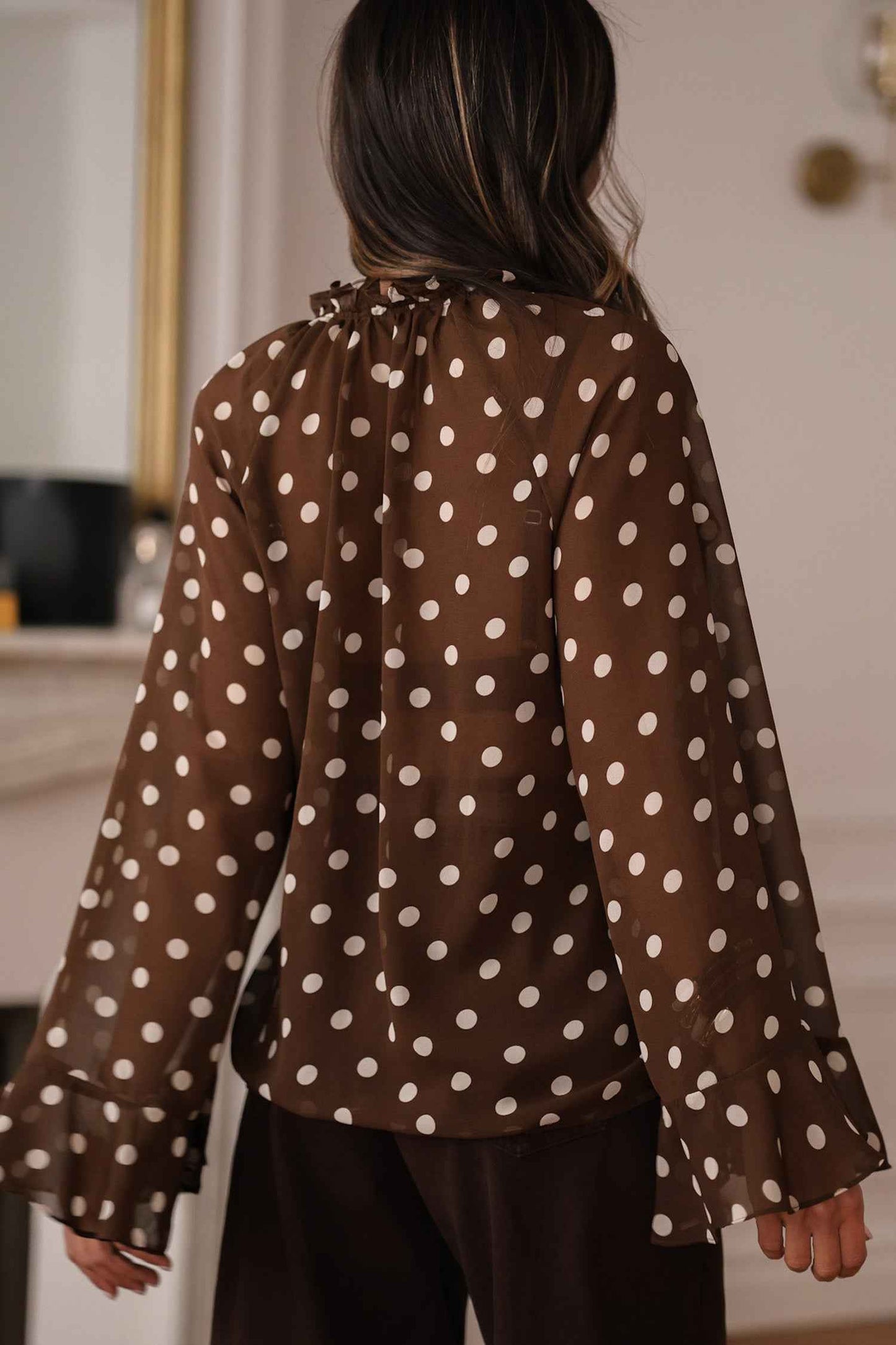 Elegant Vintage Polka Dot Blouse with Soft Fabric and Button Detail - Jamota