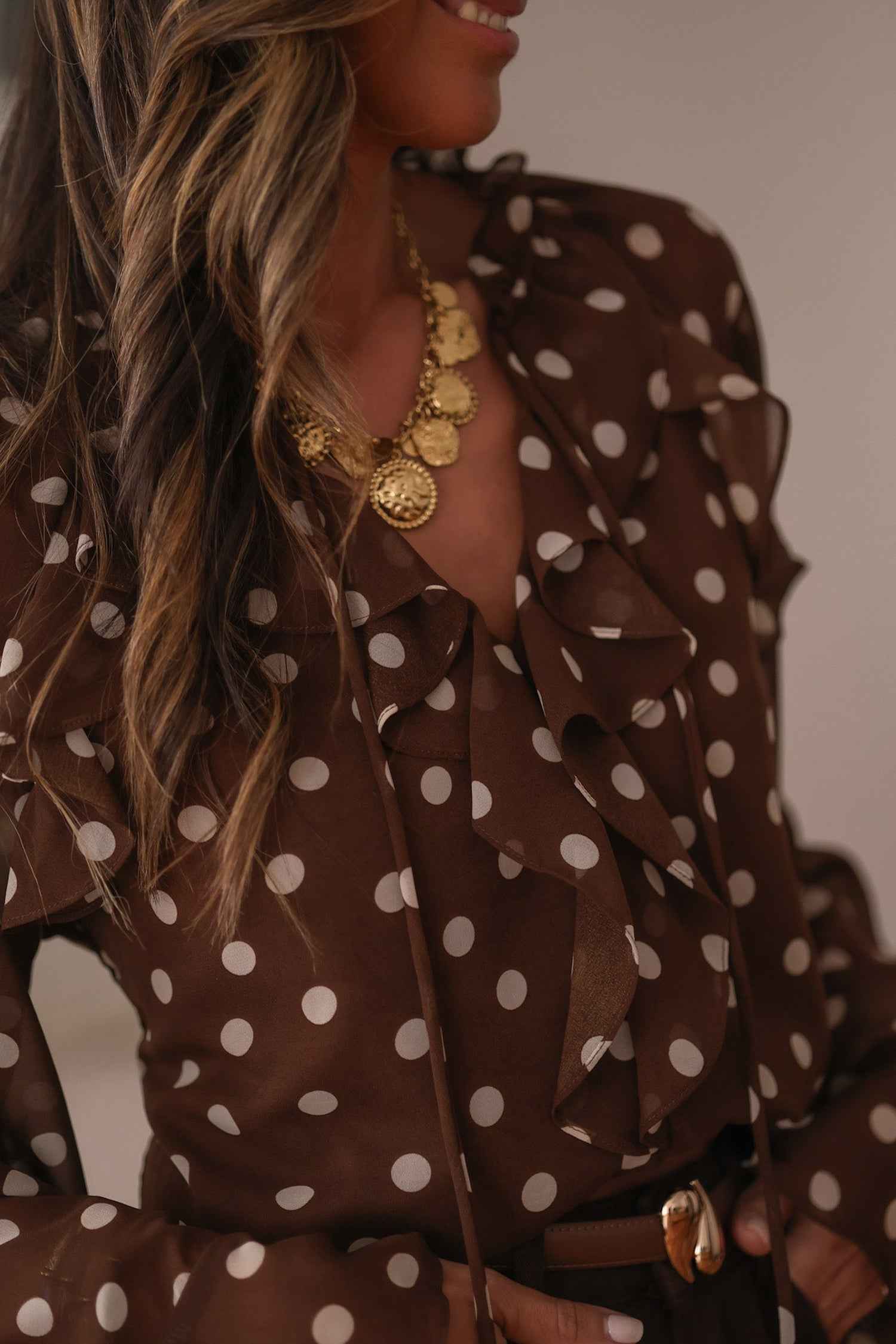 Elegant Vintage Polka Dot Blouse with Soft Fabric and Button Detail - Jamota