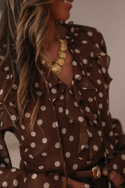 Elegant Vintage Polka Dot Blouse with Soft Fabric and Button Detail - Jamota