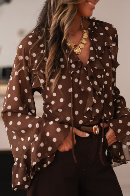 Elegant Vintage Polka Dot Blouse with Soft Fabric and Button Detail - Jamota