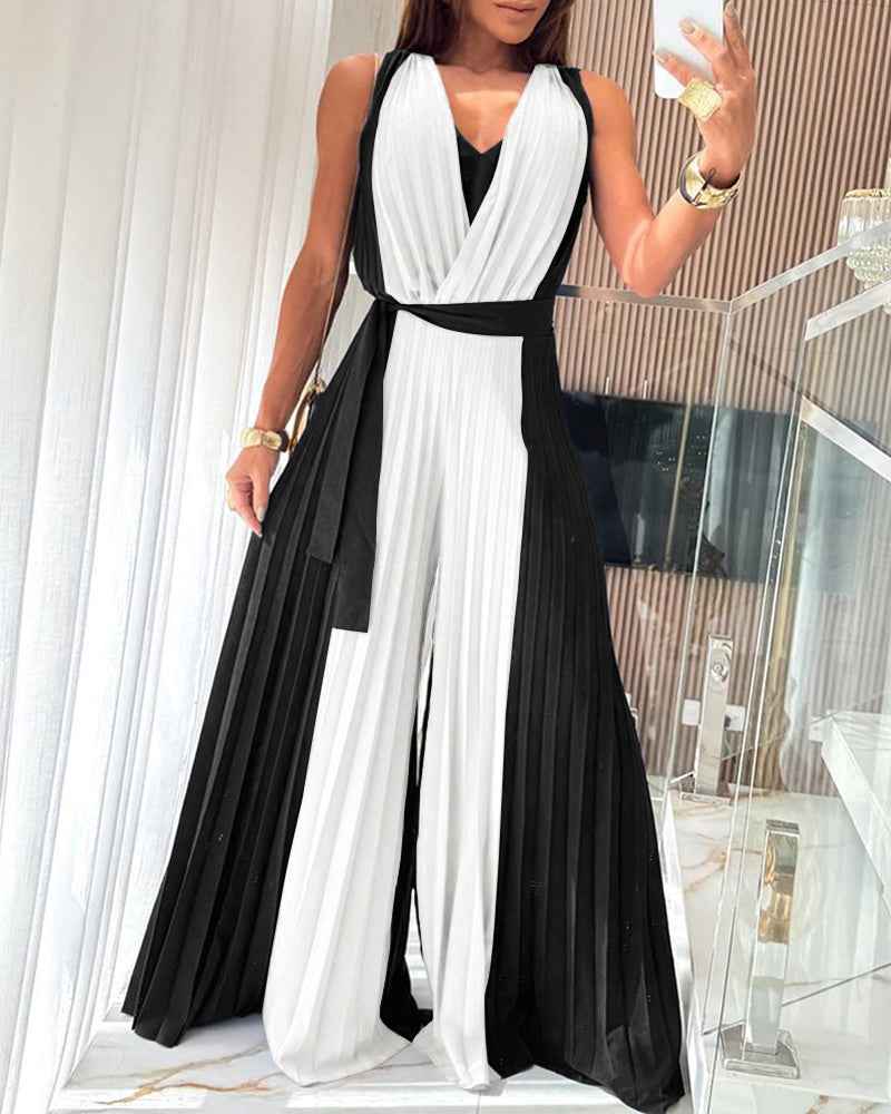 Stylish Casual Colorblock Jumpsuit for Women | Comfortable & Versatile - Jamota